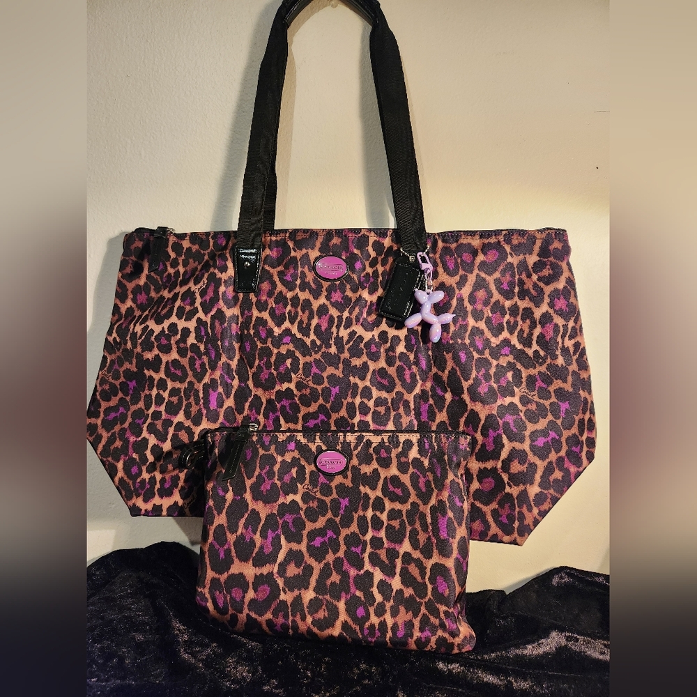 Coach Leopard Print Tote - Pink and Black